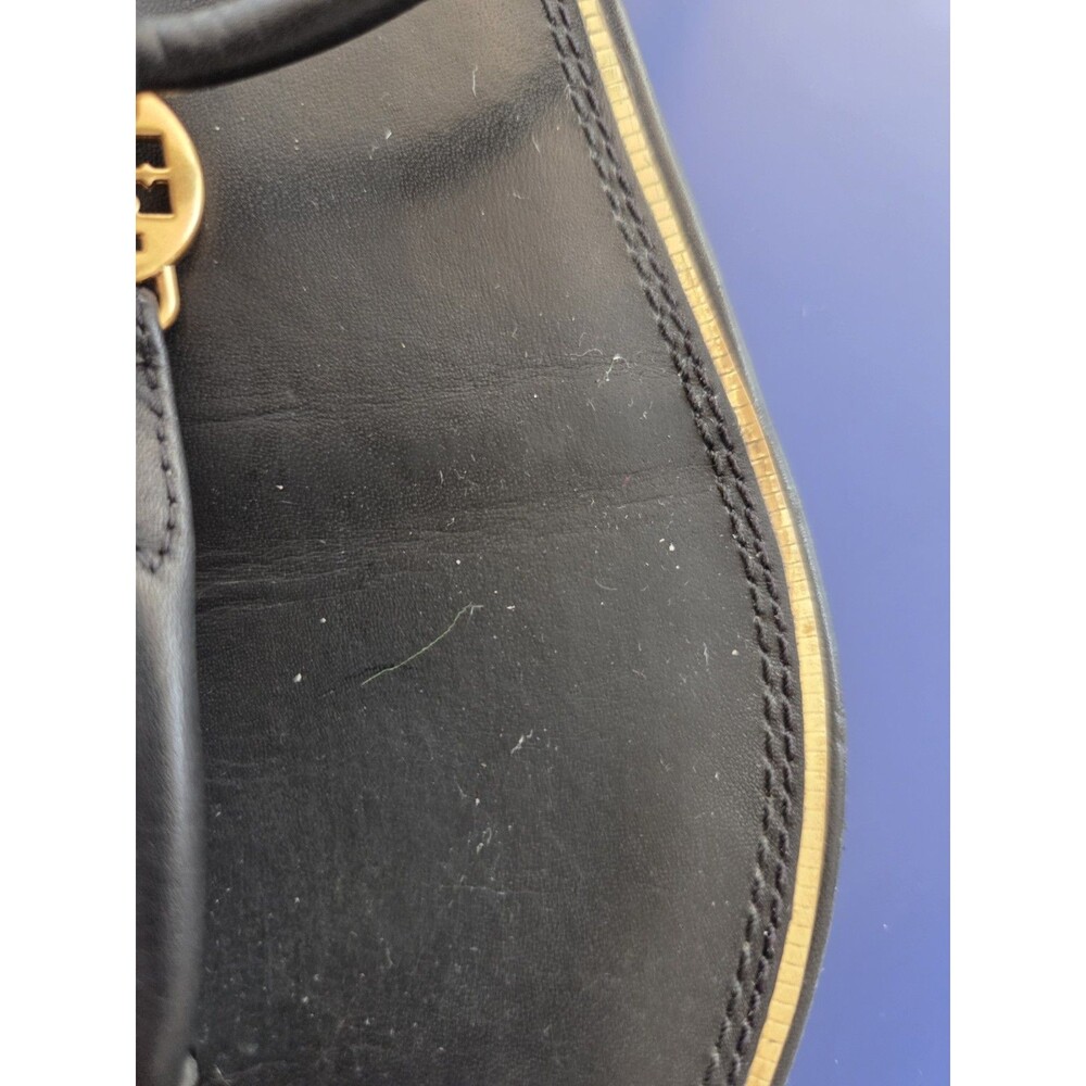 Tory Burch Women's 7M Leather Black  Emmy T-strap Sandal Gold Logo Flat Shoe - Picture 9 of 11